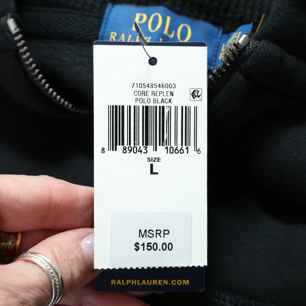 Polo Ralph Lauren Full Zip Hoodie Mens Large Black Classic Preppy Sporty NWD